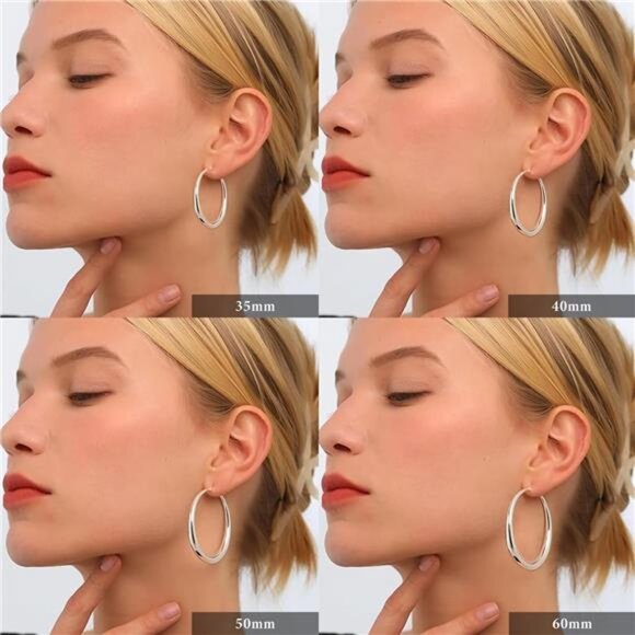 S925 Sterling Silver Hoop Earrings Large Silver Hoop Earrings for Women Trendy - Picture 3 of 4